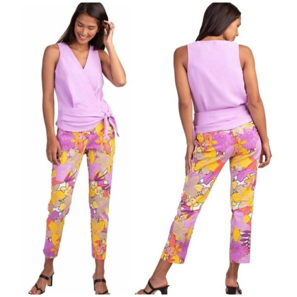 Trina Turk Solaire Lily Cropped Pants Straight Leg Textured Pockets Women's 0